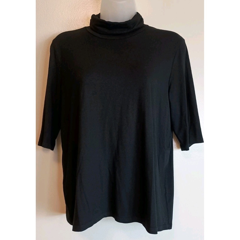 Eileen Fisher Black Turtleneck Top M Minimalist Capsule Relaxed Stretch